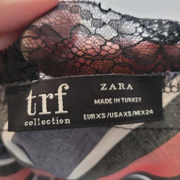 Zara Size XS TRF Cami Blue Red Striped Camisole Lightweight Satin Lace Trim - Picture 6 of 6